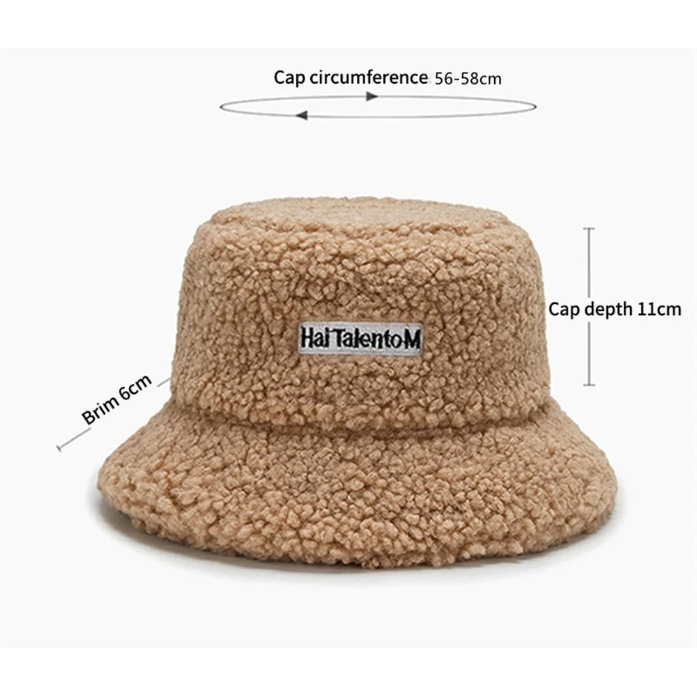 Winter Warm Plush Bucket Hat Women Girl Solid Color Fuzzy Fishmen Panama Caps For Lady Casual Outdoor Bucket Hats for Women