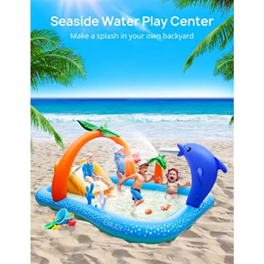 Inflatable Pool Play Center with Slide 95''x75''x40'' Blue Durable Vinyl Material Fun Water Play for Summer