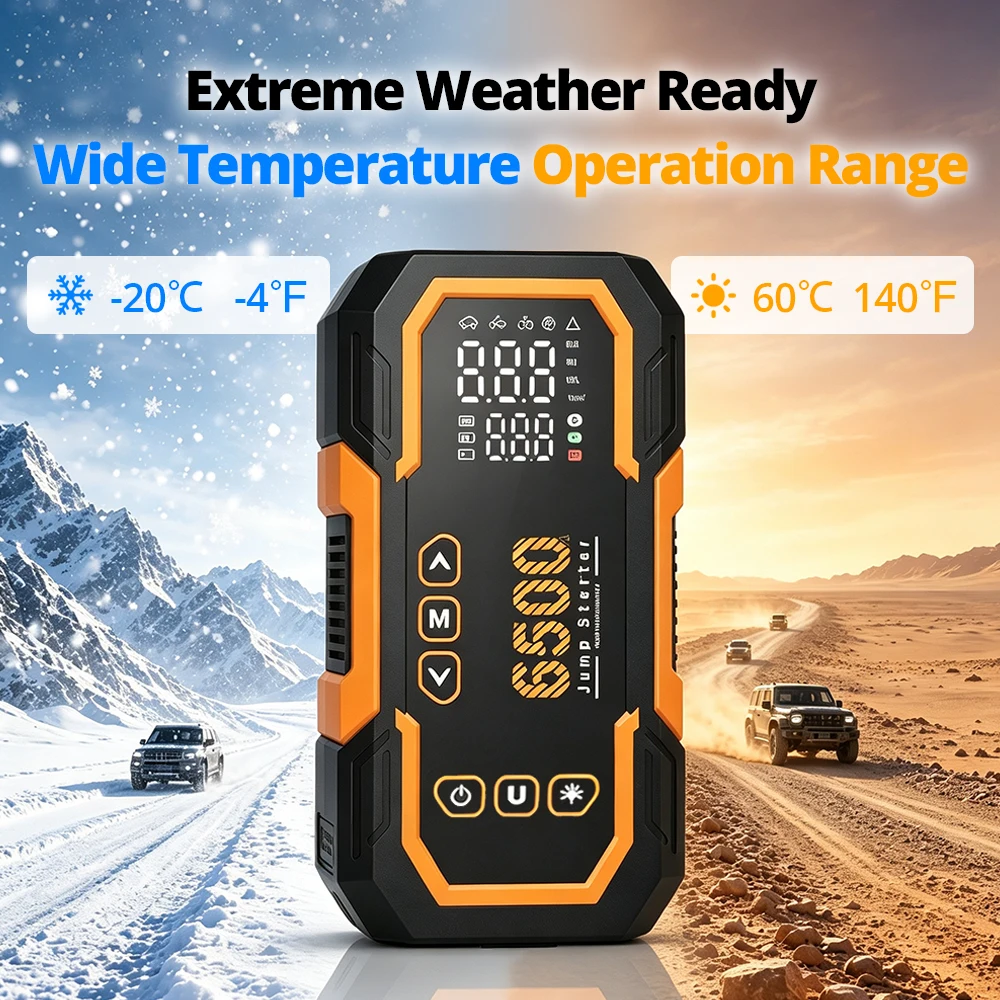 Power Bank 6500A 14V Car Battery Jumper Starter Booster Powerful Car Jump Starter Portable Charger Petrol Diesel Auto Starting Device Booster Emergency Starter Portable Power Generator Car Accessories Automotive Tools for 6.0L Gas and 3.0L Diesel Engines
