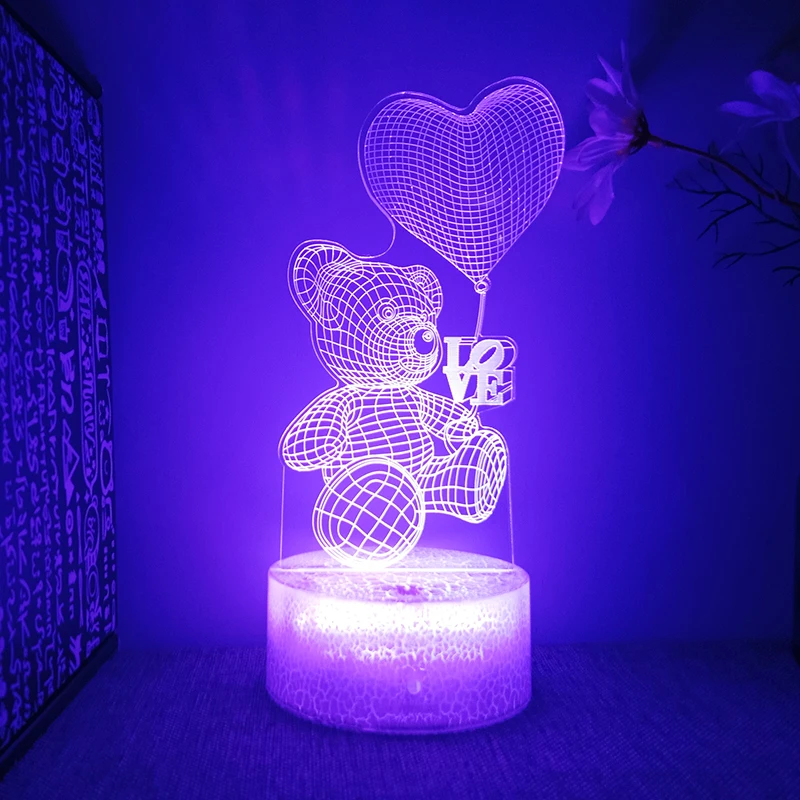 Care bear Night Lights Rechargeable Valentines Day Love Led Lamp Wedding Decoration Romantic Anniversary Girlfriend Gift