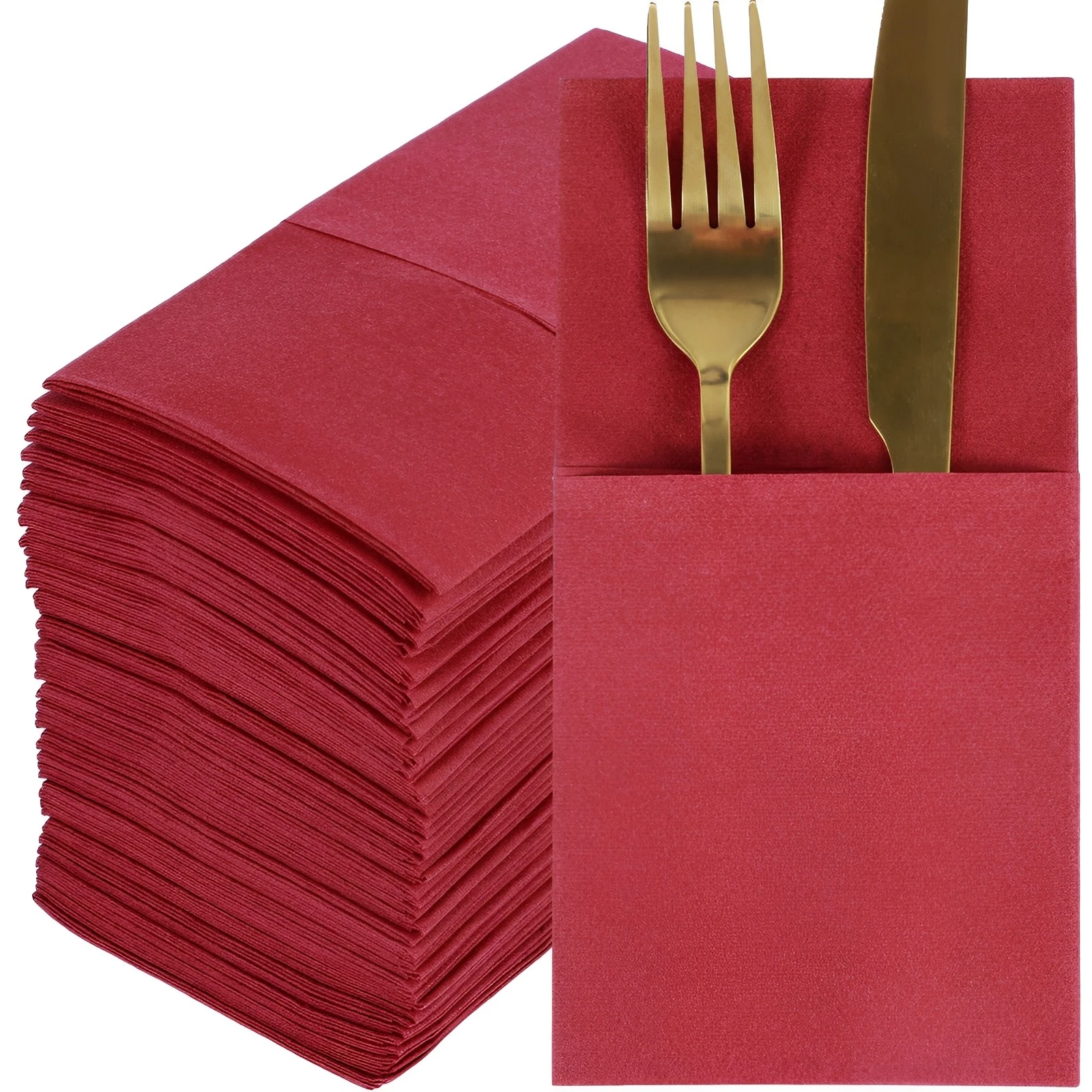 50Pcs Disposable Linen-Feel Dinner Napkins with Built-in Flatware Pocket Prefolded Cloth Like Paper Napkins For Wedding Party