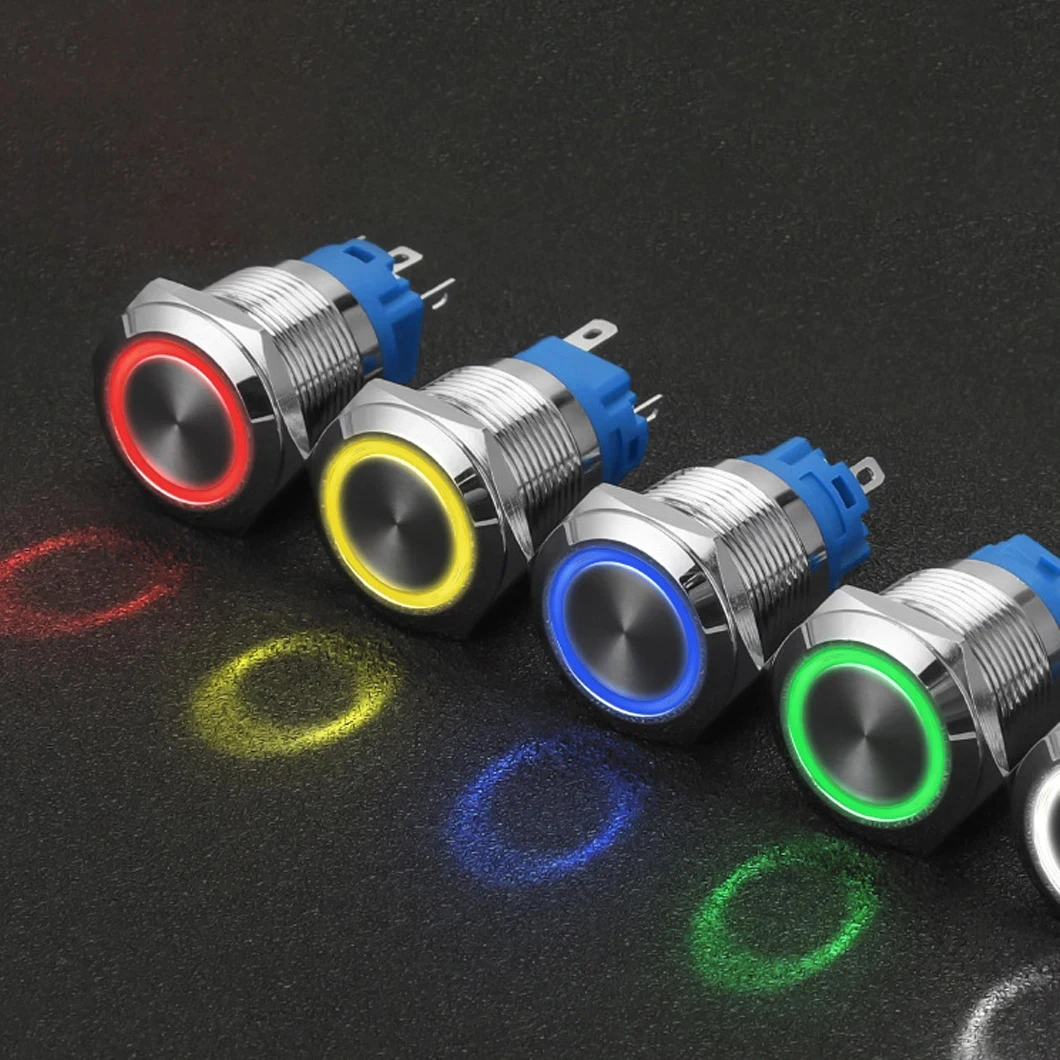 ABILKEEN 12/16/19/22MM Waterprooof Metal Push Button Switch 1NO1NC Flta Head Momentary/Latching Push Button with LED Ring Light