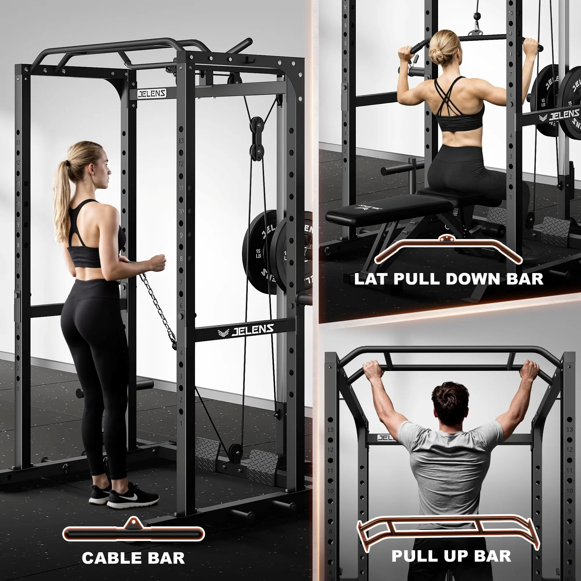 S21 Power Cage, Multi-Function Power Rack with Adjustable Cable Crossover System, 2000LBS Squat Rack for Home Gym with