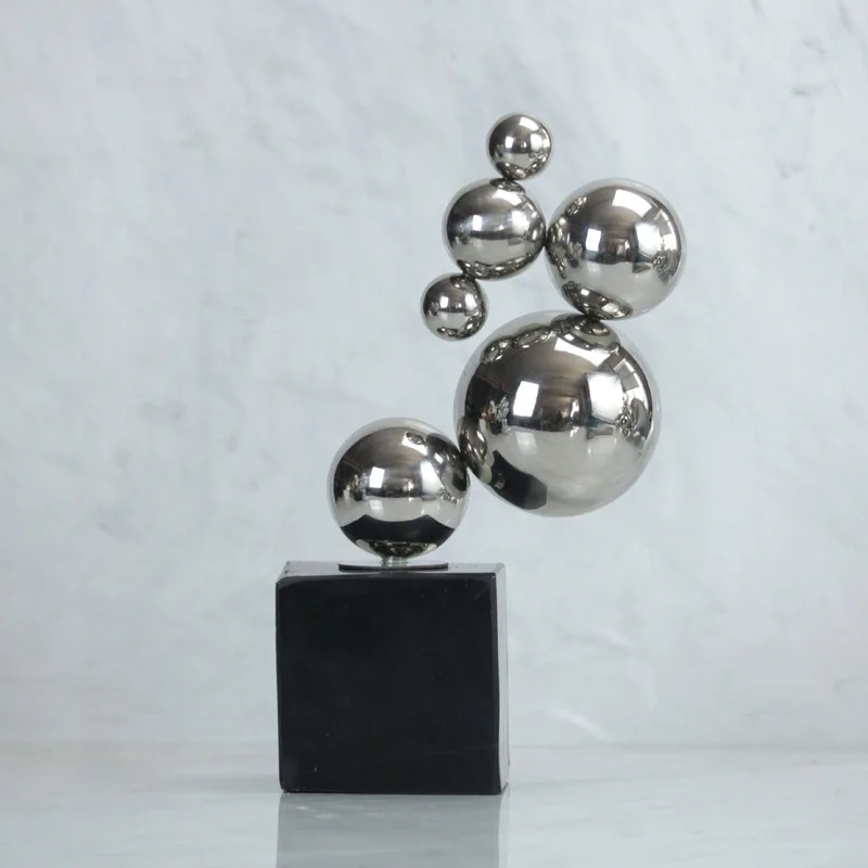 

Geometric Abstract Art Metal Bubble Spherical, Stainless Steel Marble Base Decorative Ornament, Living Room Desktop Decoration