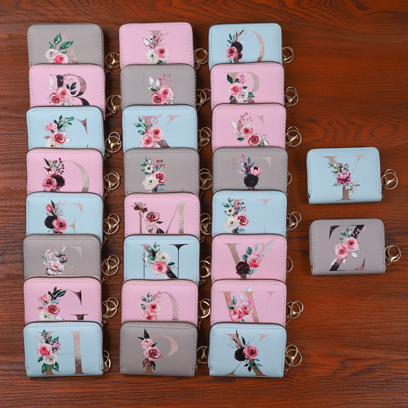 2023 New Wallet Alphabet Flower Ladies Zipper Wallet Coin Purse Keychain Card Holder Portable Fashion Short Clutch Wallet