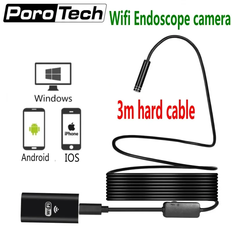 

WiFi Endoscope 8mm 720P HD Wifi Camera 3m hard wire Iphone Endoscope Waterproof Camera Android iOS Boroscope Camera with 8 LEDS