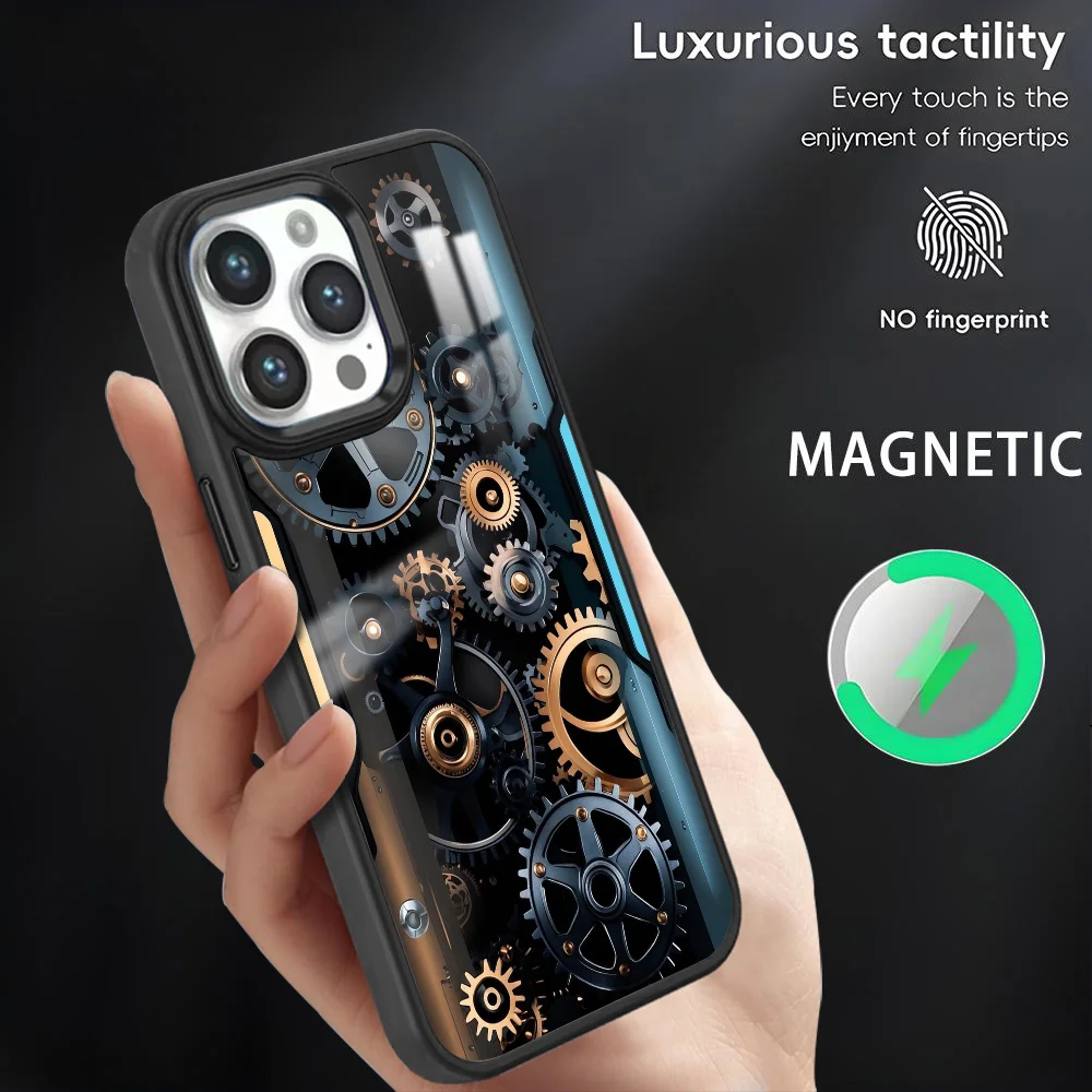 

Steampunk Gear Mechanical Phone Case For iPhone 16 15 14 13 12 11 Pro Max Plus Mini Magsafe Magnetic Wireless Charging PC Cover