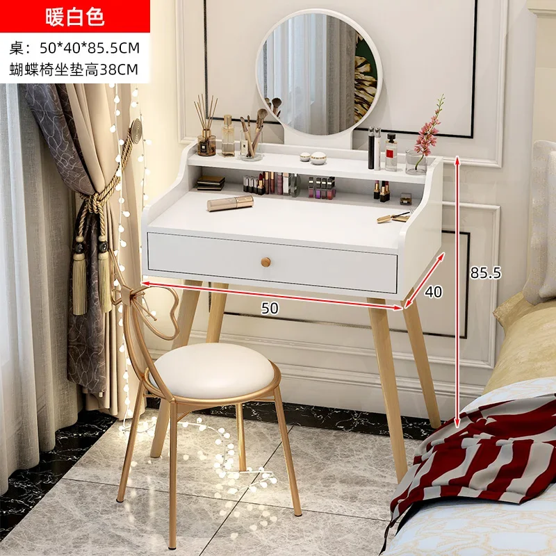 Led Lights Box Vanity Table Mirror Chair Set Bedside Dressing Table Make Up Cosmetics Living Room Coiffeuse Home Furniture