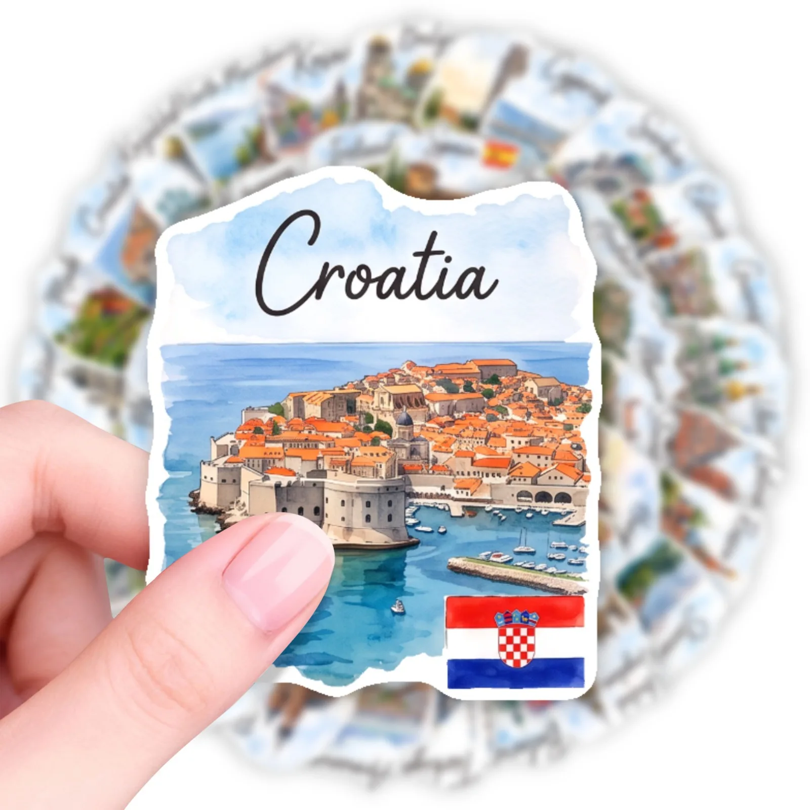 50 PCS Travel Theme Bosnia Landmark Architecture Graffiti Stickers Decorate Luggage Scrapbook Skateboard Removable Decals