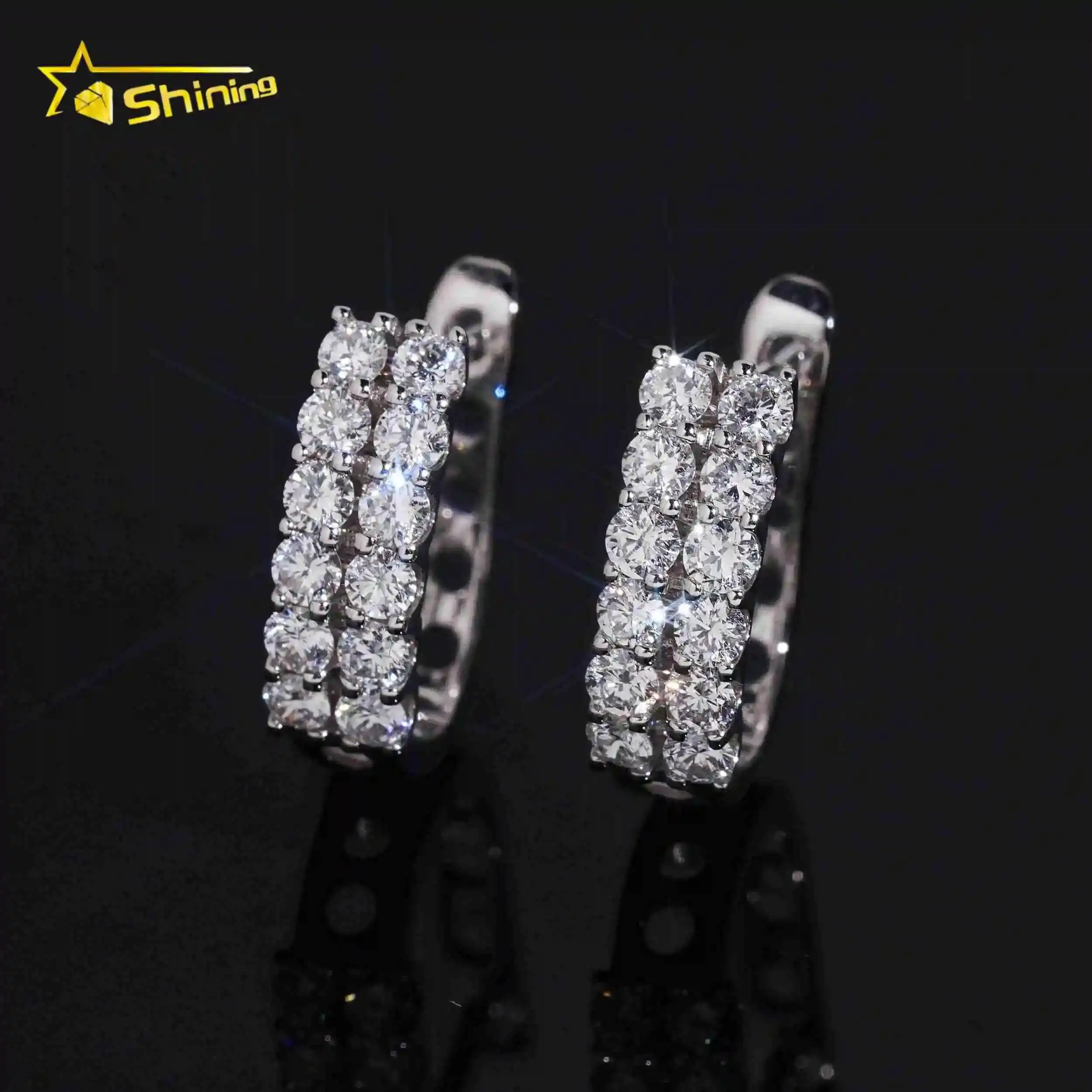 Jewelry Factory Custom 18K White Gold 0.97 Carats Huggies Design 2 Rows Lab Diamond Stud Earrings