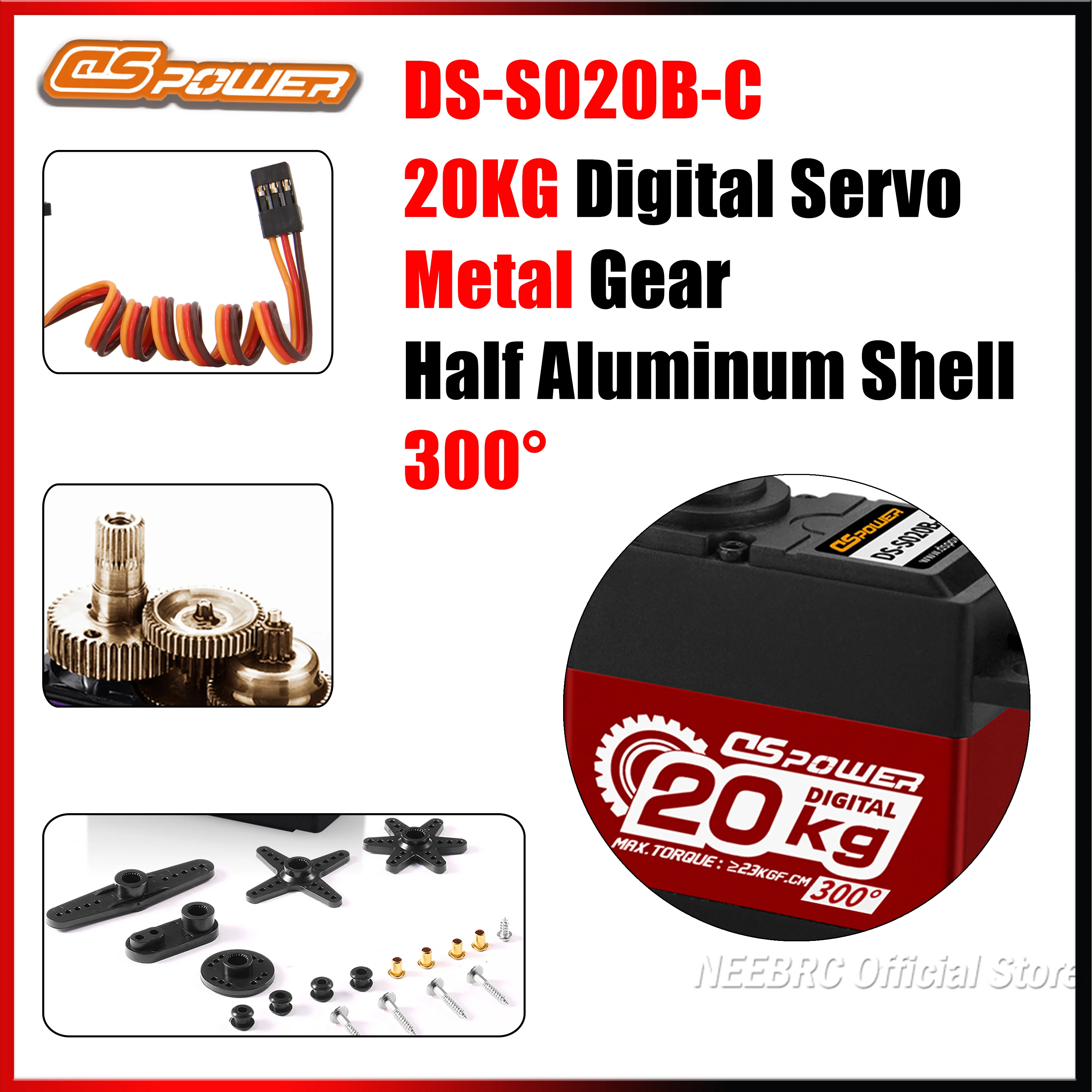 

DSpower 20KG Metal Gear 300° Digital Servo Half Aluminum Shell High Speed Motor 6.0~7.4V for RC Car Truck Boat Drone Toy Parts