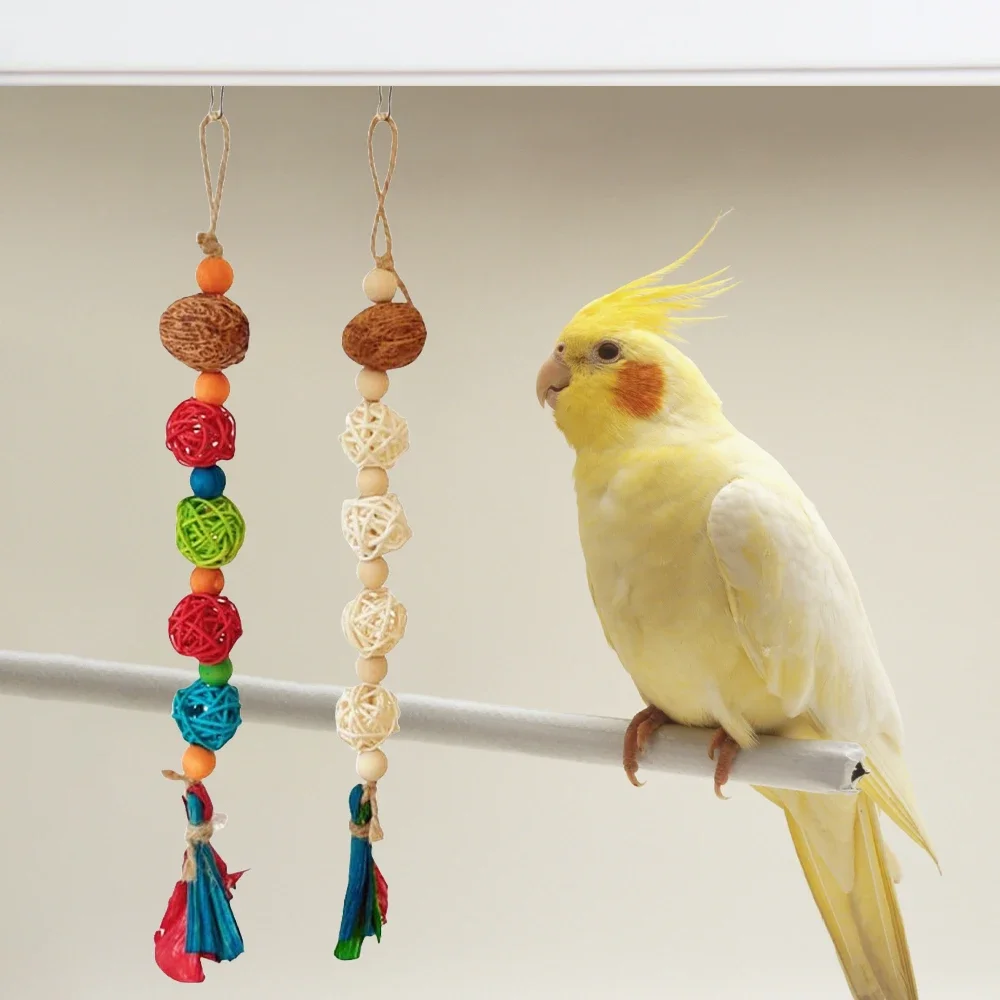 1szt Losowy kolor Rattan Ball Bead Bite Toy Szlifowanie zębów Wisząca zabawka do żucia dla papugi Ptak Chomik Rozrywka Dekoracja klatki