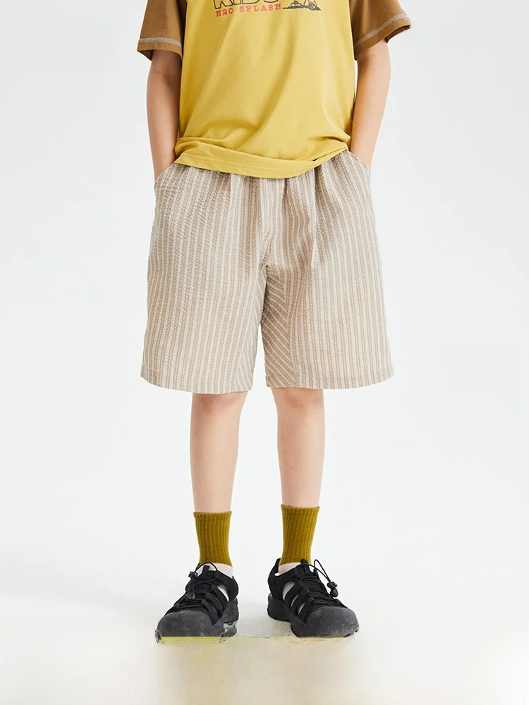 

Mipo Kids Summer Short Pants Thin Stripe Outdoor Sports Breathable Comfortable Five-Quarter Length Polyester Cotton Blend