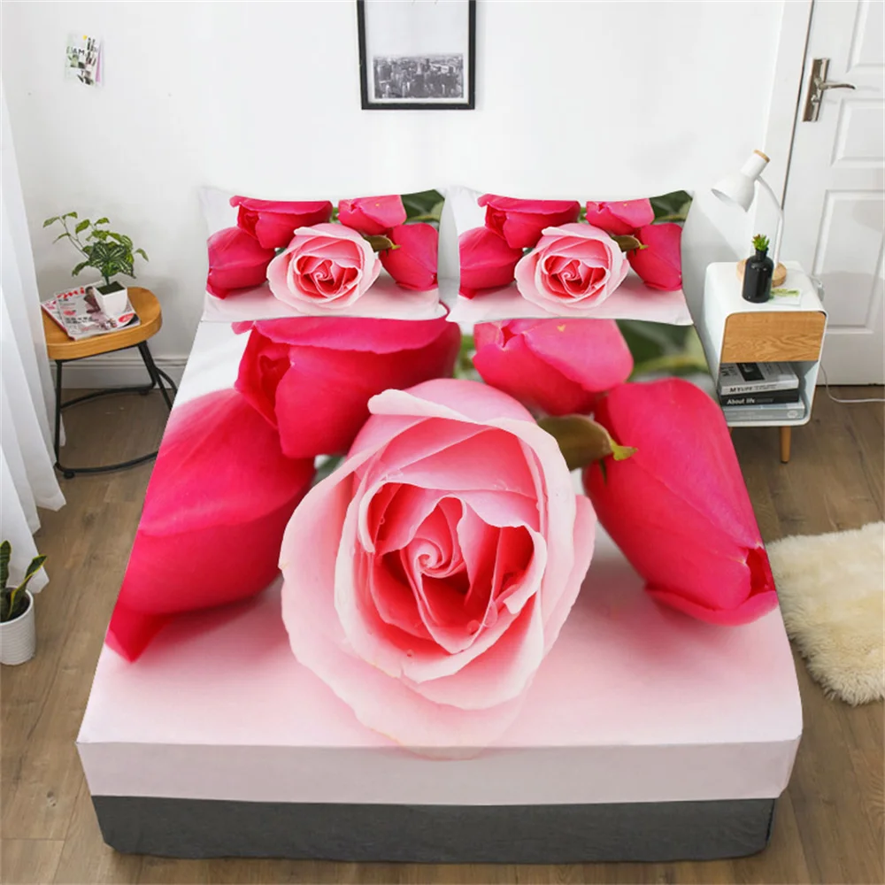 

Flower 3D Comforter Cover Set Woman Girls Queen Bed Sheet Sets Home Textiles Cotton Fitted Sheets Bedspreads Beds Covers