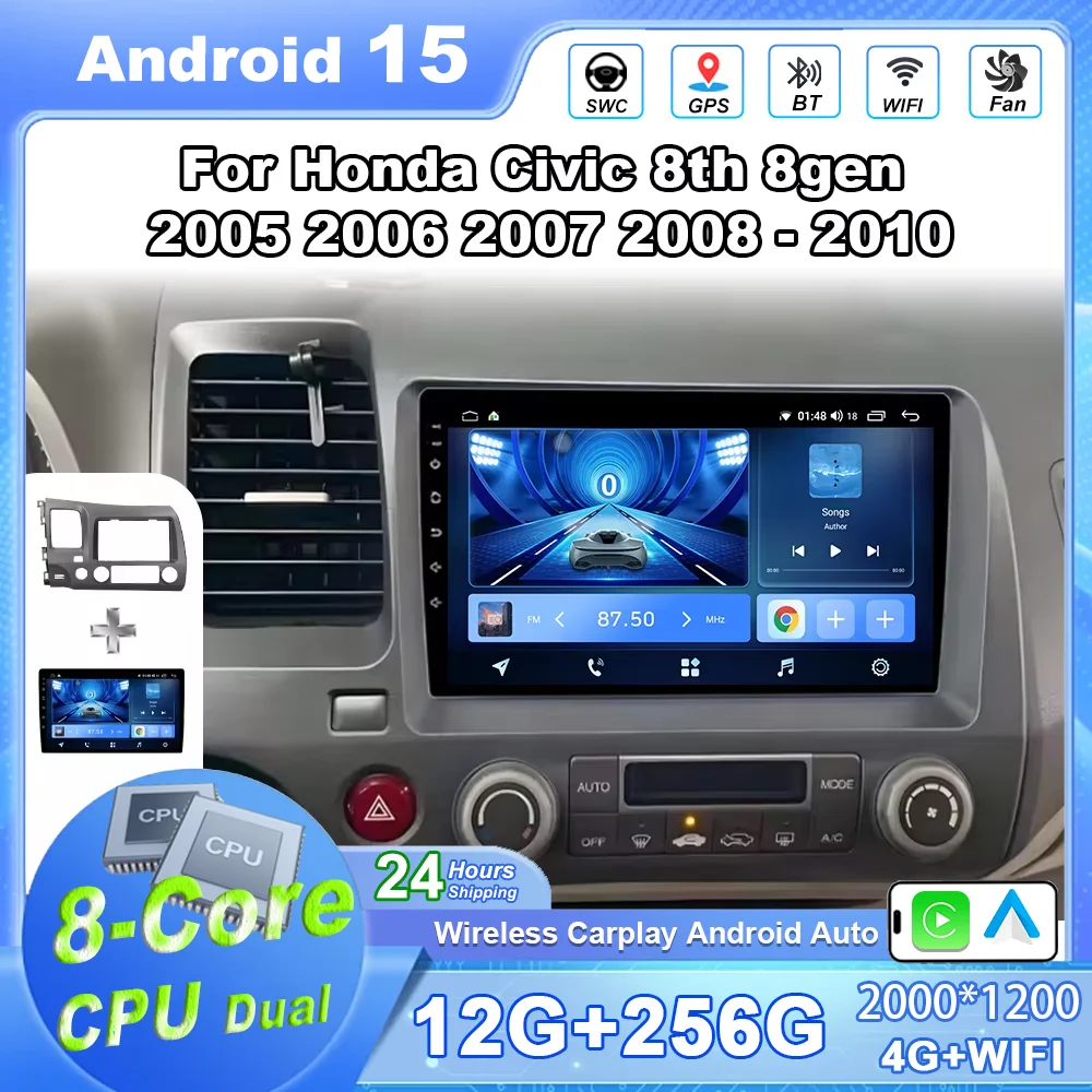 

9" Android 15 For Honda Civic 8th 8gen 2005 2006 2007 2008 -2010 Original car style Auto Multimedia Player Carplay GPS 4G+Wifi