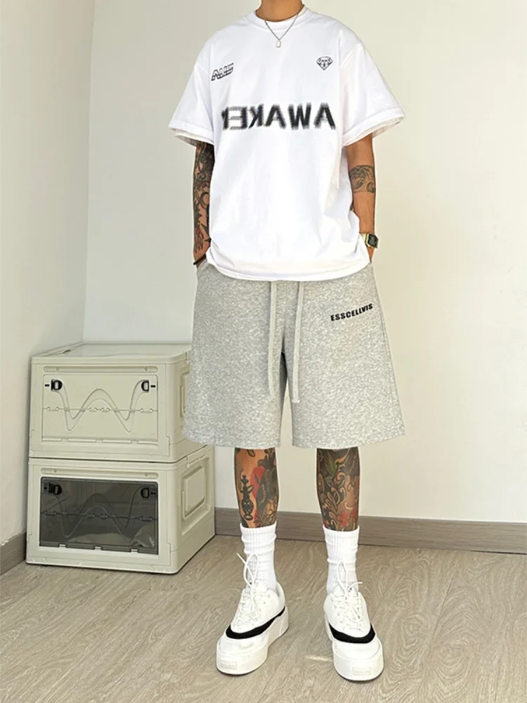 

American Sle Baskeall orts Men's Summer Thin Loose Straight Leg Five-Quarter Casual Mid-Length Pants Set Faionable Brand