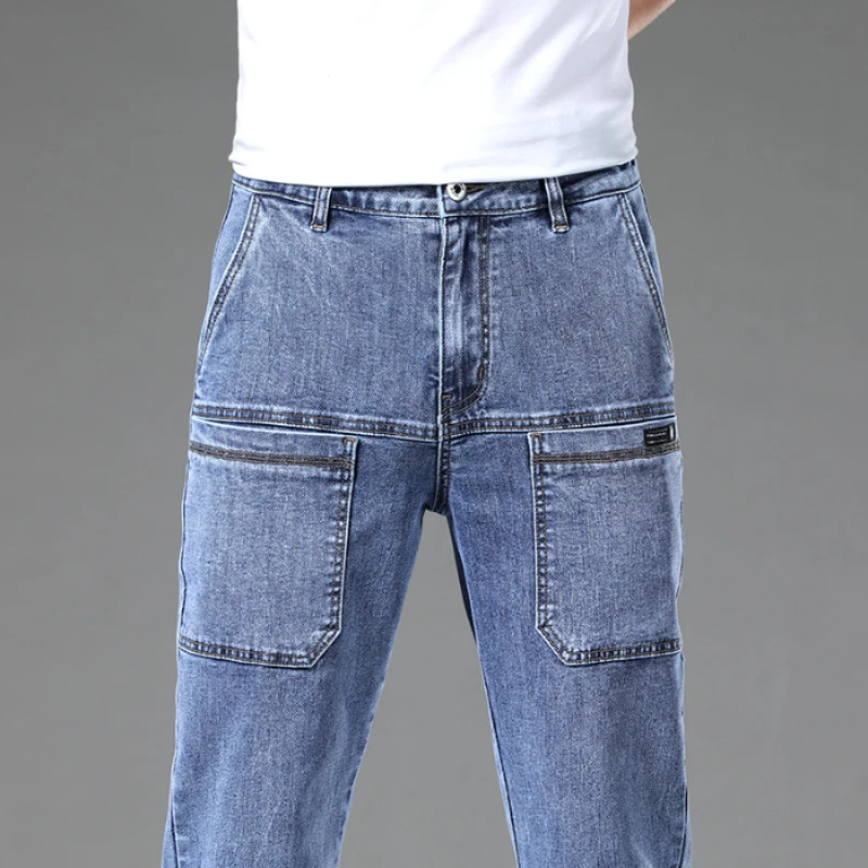 2024 New 6 Pocket Design Men's Denim Jeans Skinny Full Length Pants with High Elasticity Slim Pants Man Fashion Mid-waist Jeans