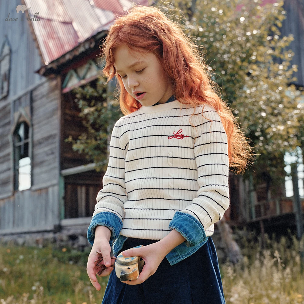 Dave Bella Girls Stripe Knitted Sweater Children Autumn Spring Pullover Long Sleeve Tops Kids Outdoor Clothes DK4263657