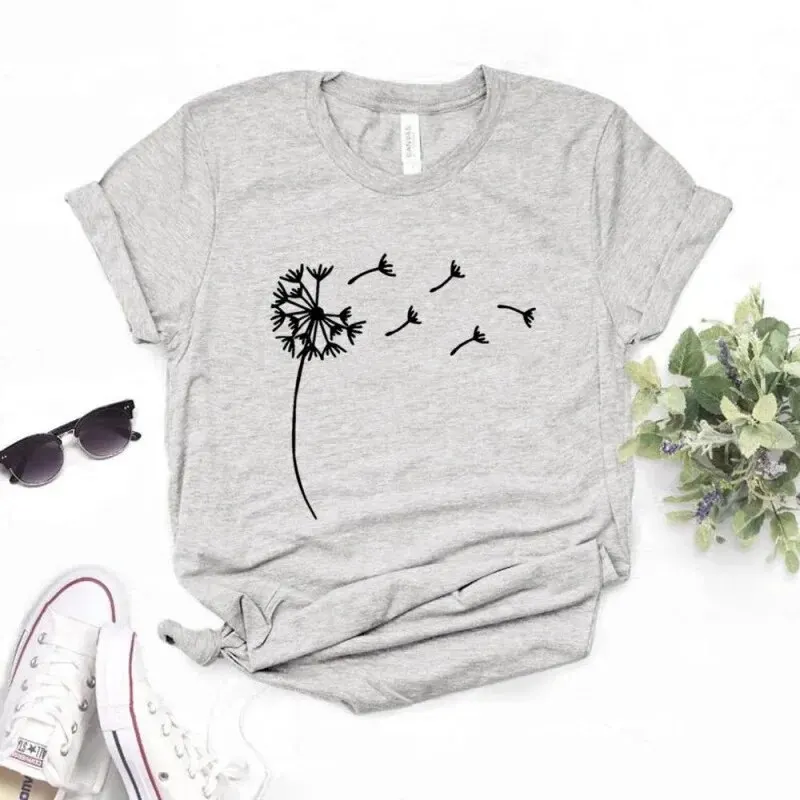 Dandelion Funny Print Women T Shirt Girl Summer O Neck Fashion Top Tee Female Clothes