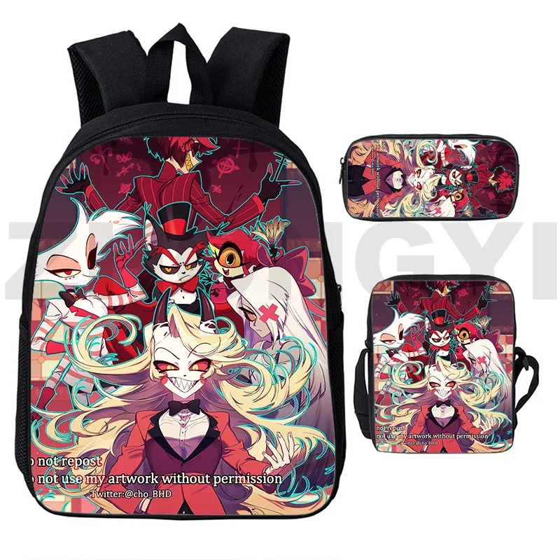 3 Pcs/Set Cartoon Printing Helluva Boss Backpack Cute Anime School Bags for Girls Boy Canvas Bookbag High Quality Laptop Mochila