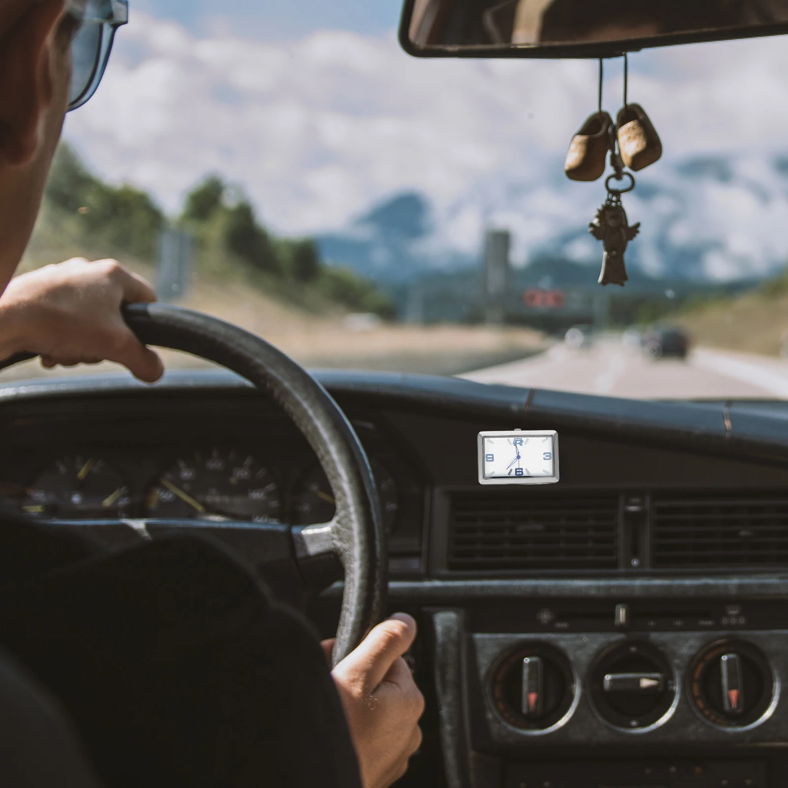 

Square Small Dashboard Pocket Quartz Analog Clock for Car Decor with Stainless Steel Design Fluorescent Clock Car Interior