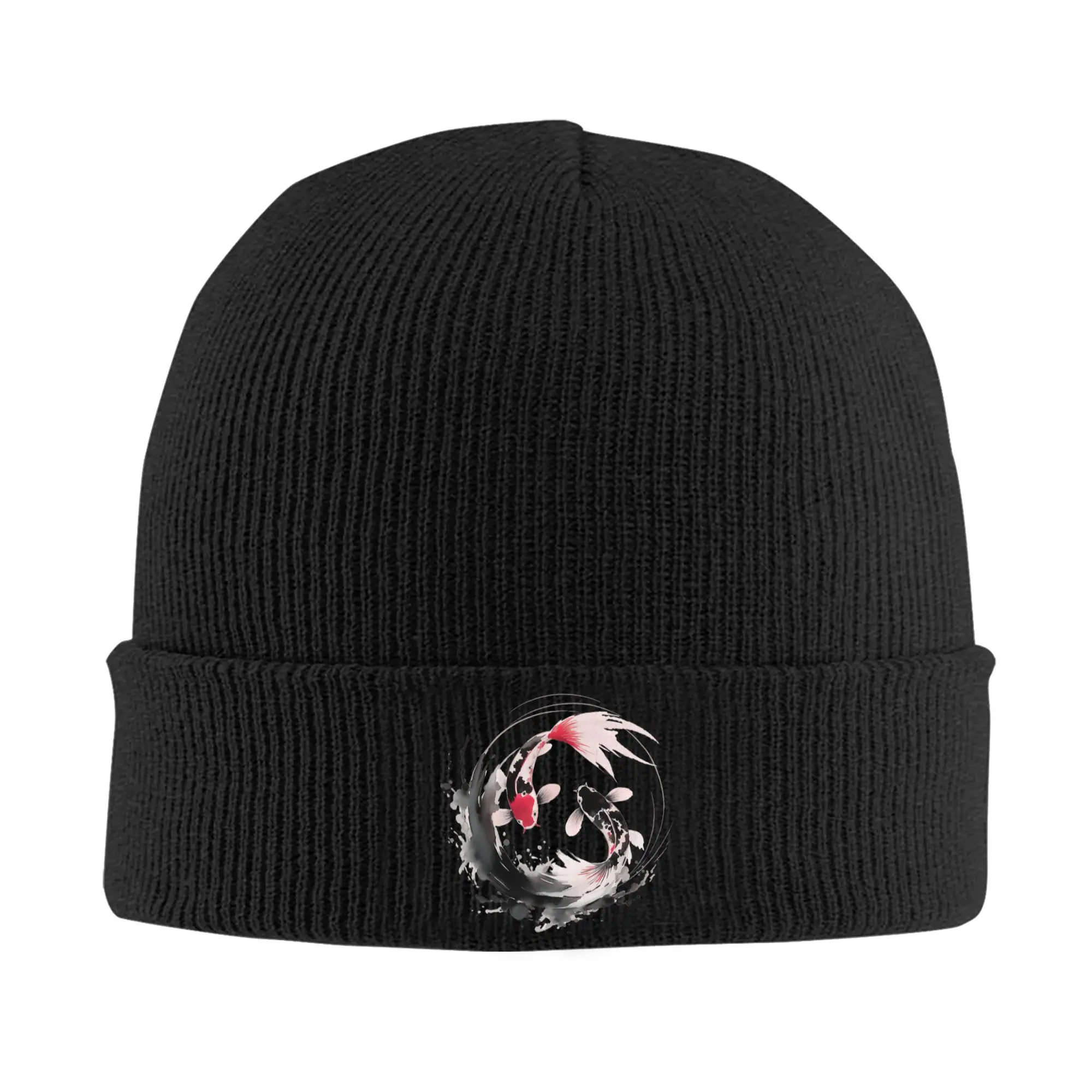 Yin and Yang Japanese Koi Fish Knitted Caps for Women Men Skullies Beanies Autumn Winter Hats  Casual Melon Cap