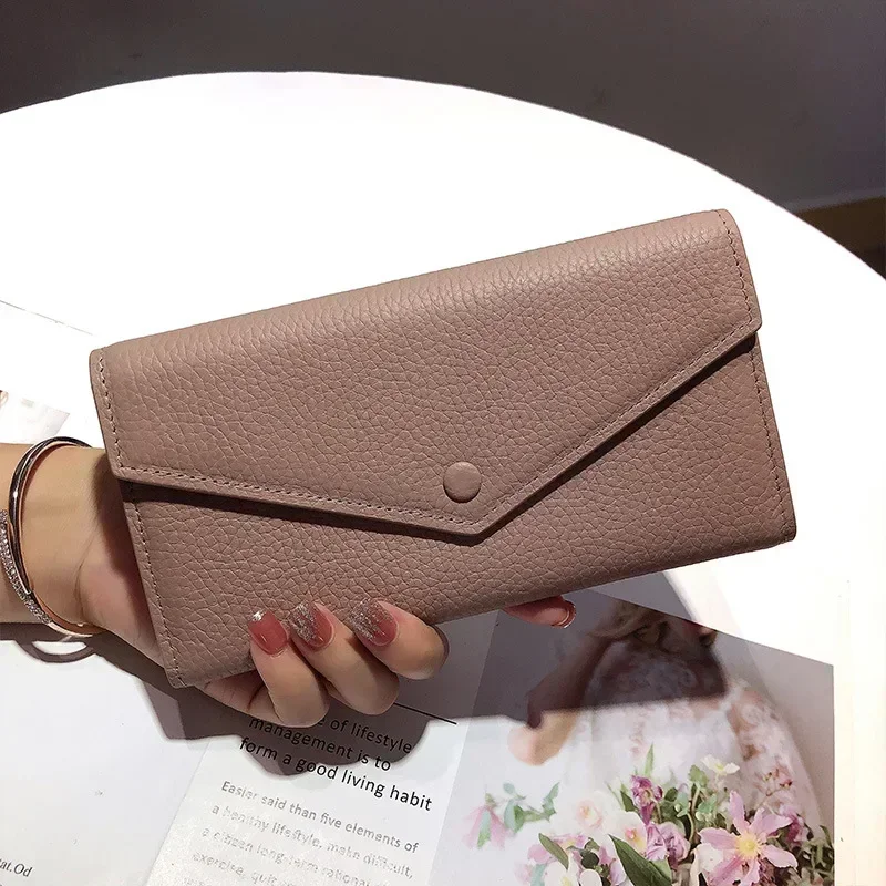 Fashion Women Long Genuine Cow Leather Wallets Large Capacity Soft Envelop Ladies Money Clip ID Holder Credit Card Phone Purse