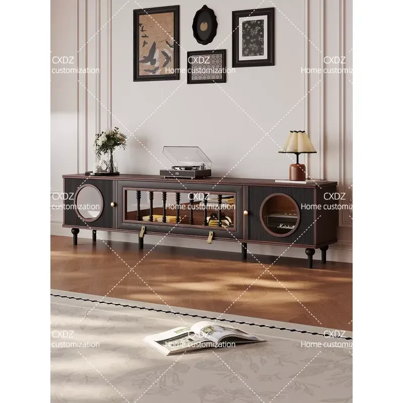 Solid Wood Log TV Cabinet Living Room Retro Furniture Coffee Table Floor Storage Unit Combination Home Decor
