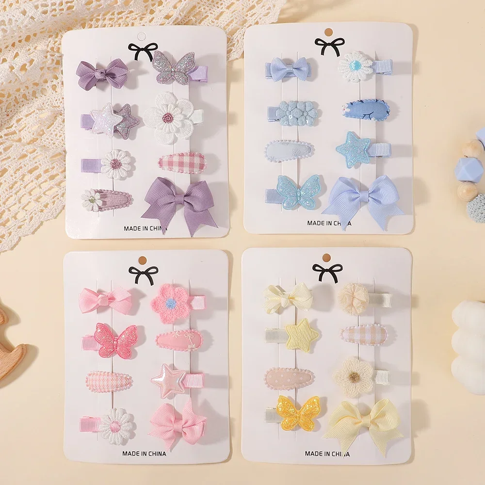 8 Teile/satz Nette Frische Mini Bowknot Haar Clips für Frauen Mädchen Süße Blume Stern Haar Griffe Haarspange Haar Zubehör Geschenke
