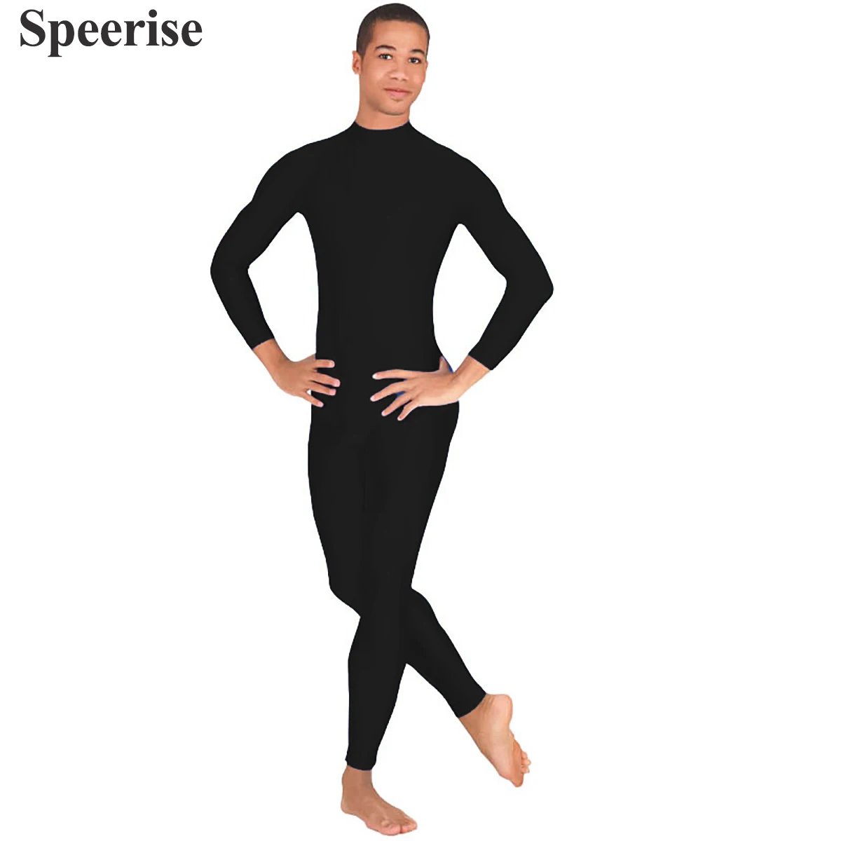 Adult Men Spandex Full Body Bodysuit Turtleneck Long Sleeve Unitard Dance Costumes Unisex Leotards Dance Suit Practice Jumpsuits