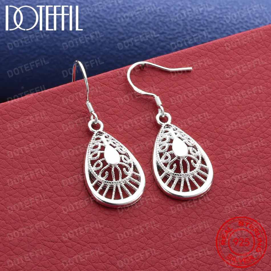 Exquisite 925 Silver Openwork Teardrop Earrings – Stylish Jewelry for Women, Weddings, and Parties