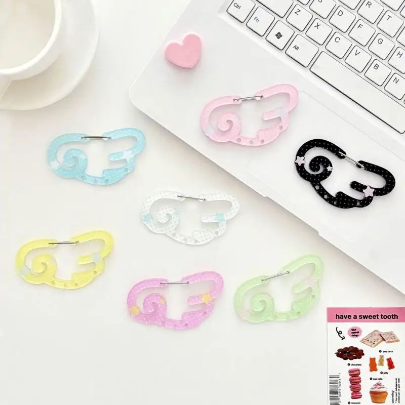 New Polka Dot Wings Shape Carabiner Mountaineering Buckle Acrylic Candy Color Buckle Keychain Backpack Multipurpose Keyring Hoo