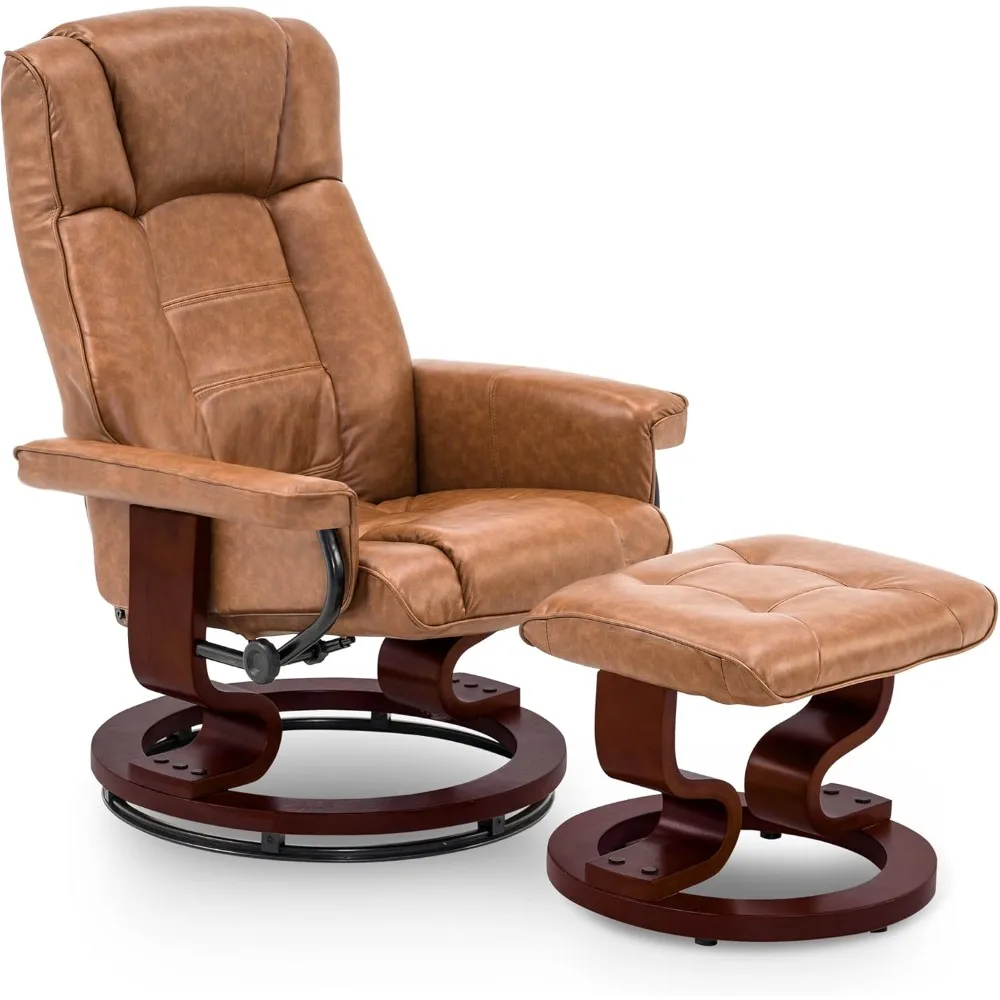 Swivel Recliner with Ottoman, Multi-Position Leisure Office Chair with Adjustable Back, Faux Leather Ergonomic Lounge Chairs