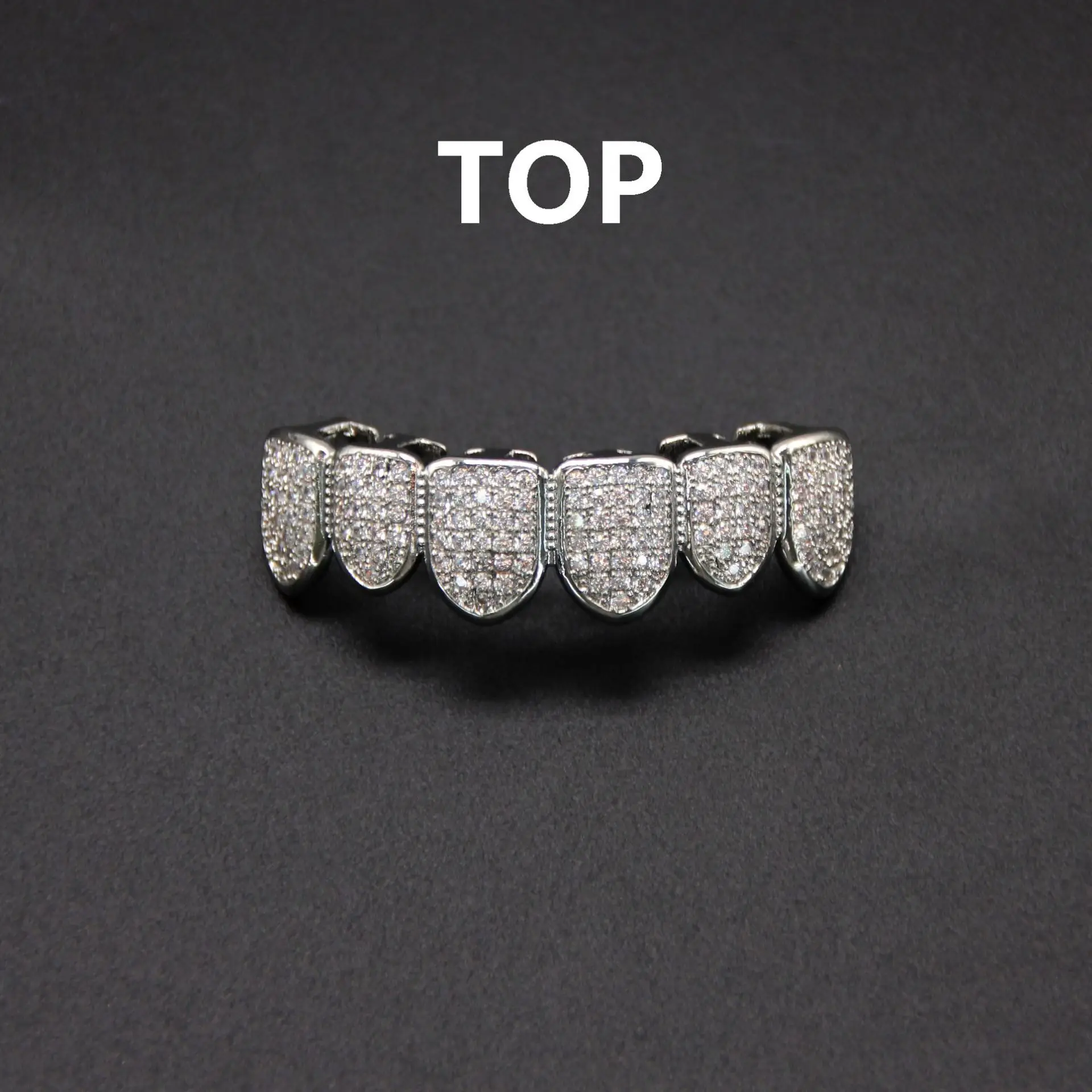 HipHop CZ Teeth Grillz Set For Unisex Top Bottom Mouth Gold Silver Color Teeth Grills Tooth Cap Removable Dental Fashion Jewelry