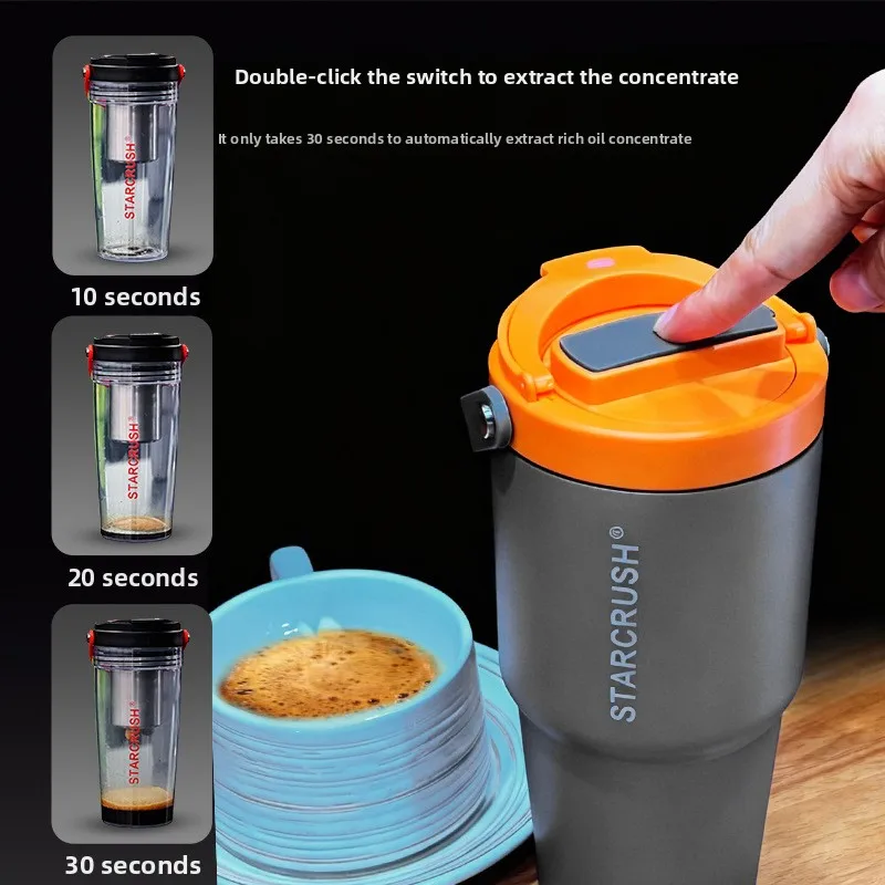Portable coffee cup, electric coffee extractor, outdoor travel household stainless steel thermos cup