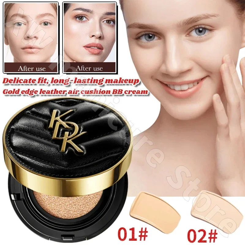 KDK Gold Edge Leather Air Cushion BB Cream Essence, Delicate and Long-lasting Watery Foundation Cream Concealer 1+2 Refill