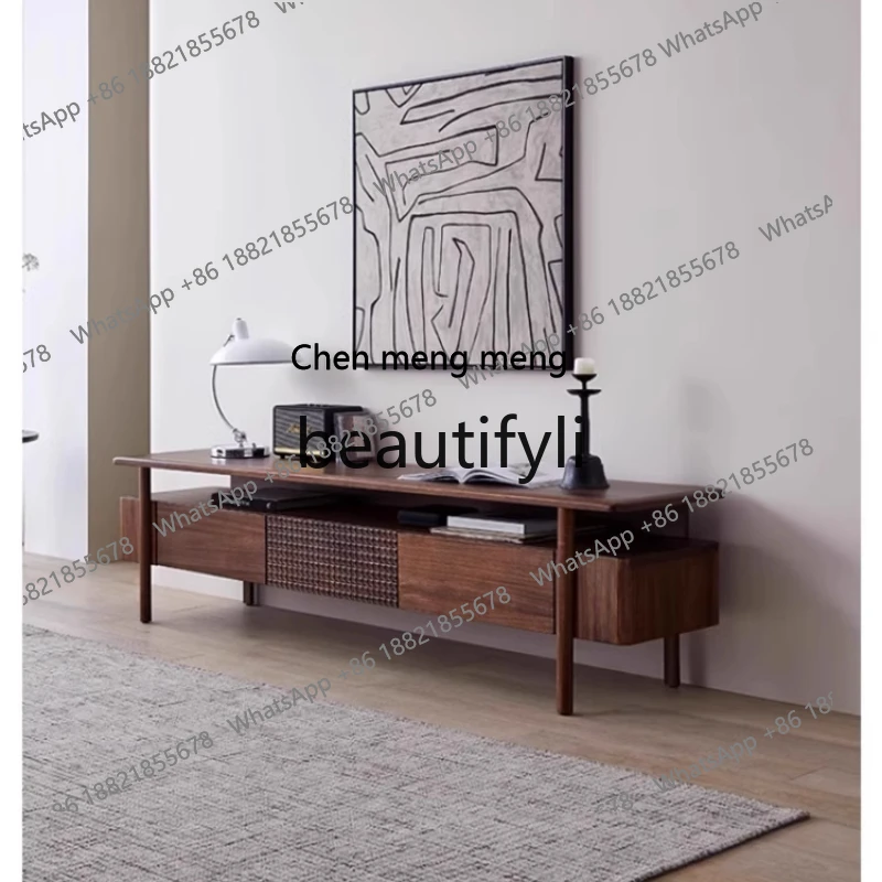 Walnut TV cabinet coffee table combination living room solid wood TV cabinet antique tea tableH