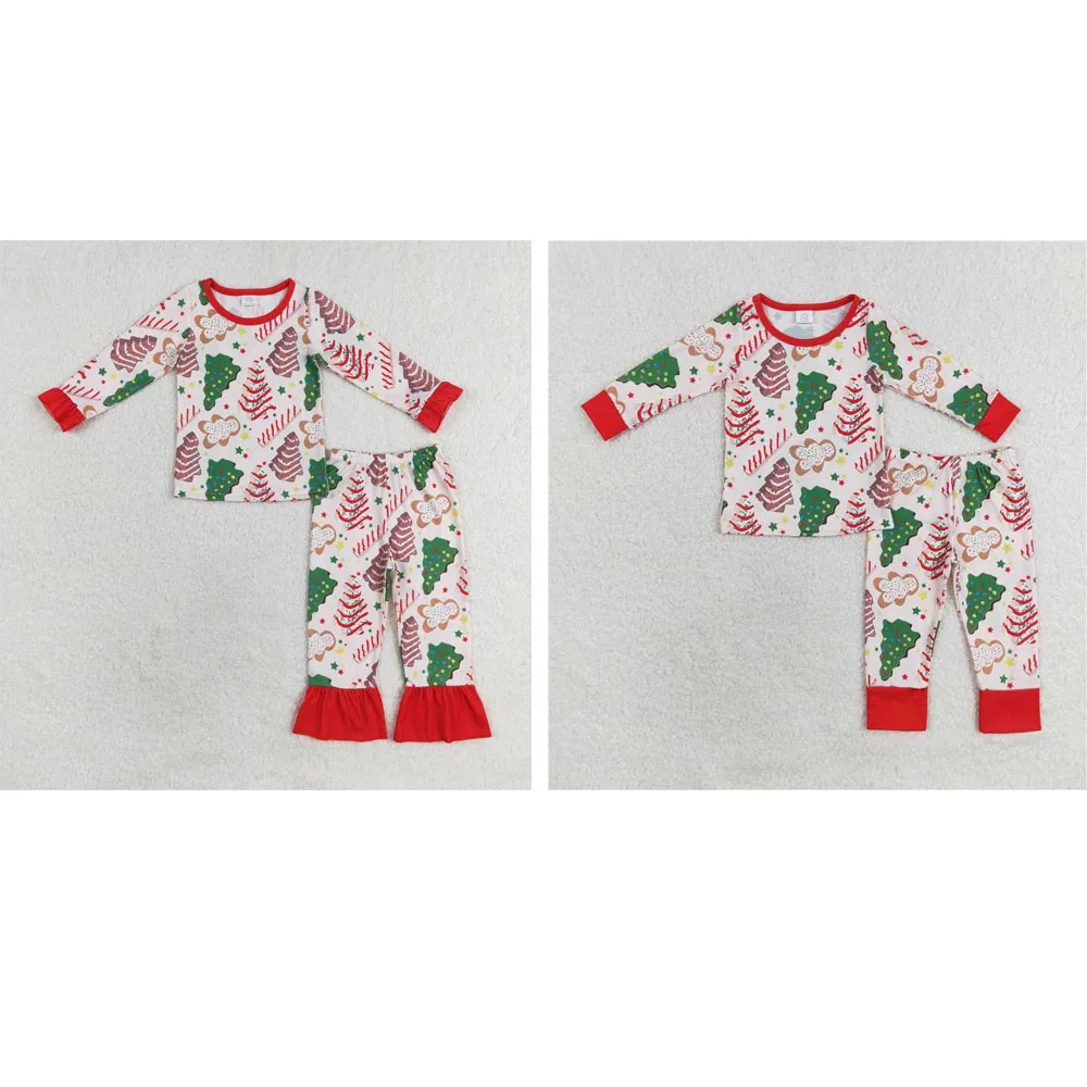 

Wholesale Hot Sale baby girls and boys clothes bamboo Christmas Tree cookies gingerbread Man Lace long sleeve pants pajamas set