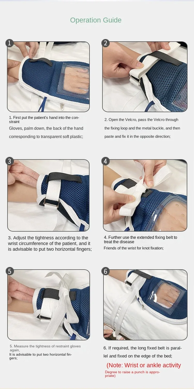 Four Seasons Restraint-Handschuh mit Reißverschlussöffnung, Sichtfenster, Belüftung, Bett, Kratzschutz, Anti-Extubation, Handgelenks-Schutzplatte – Detail 8