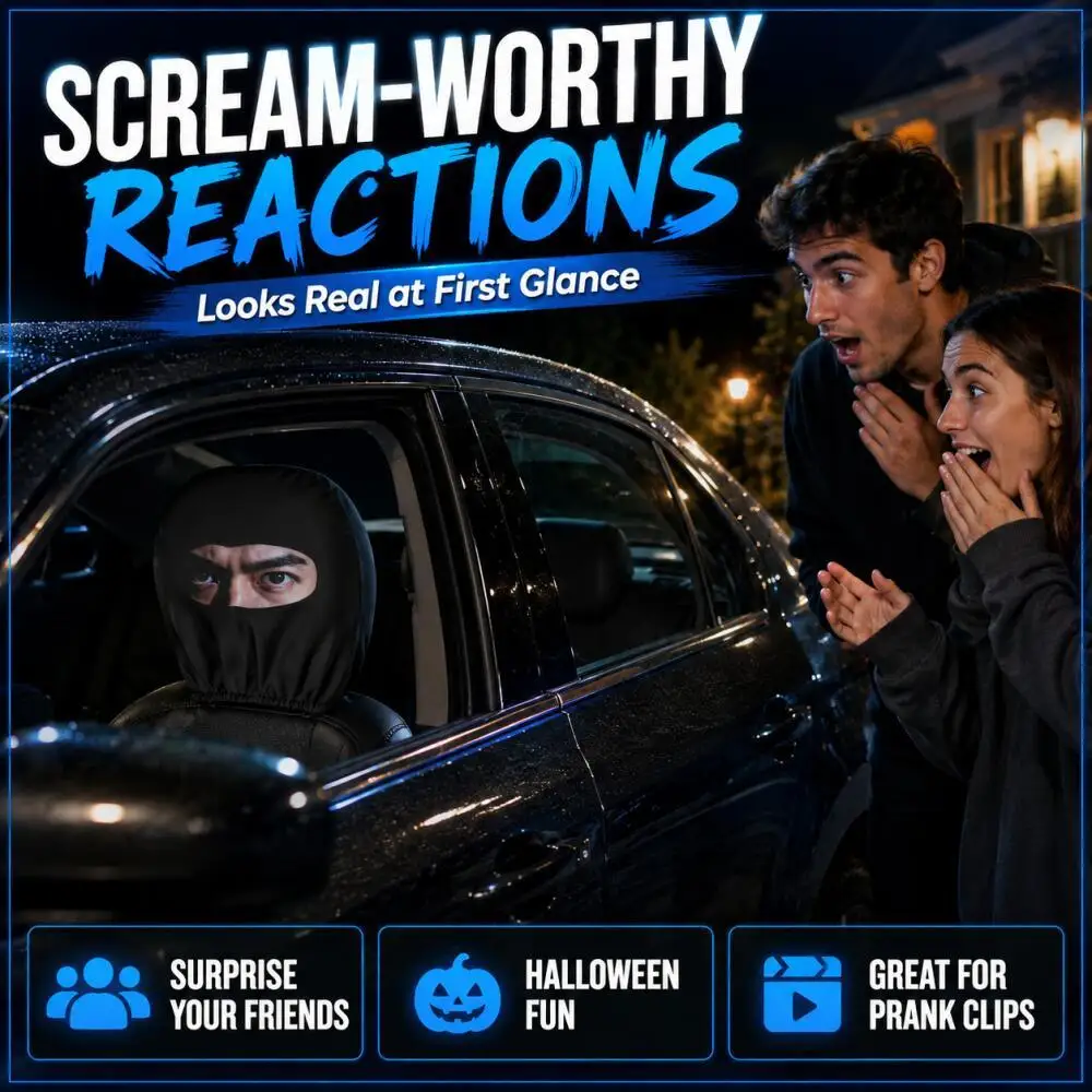 2 Pieces Halloween Masked Ninja Face Car Headrest Covers Creepy Half Face Human Eye Print Spooky Prank Interior Decoration