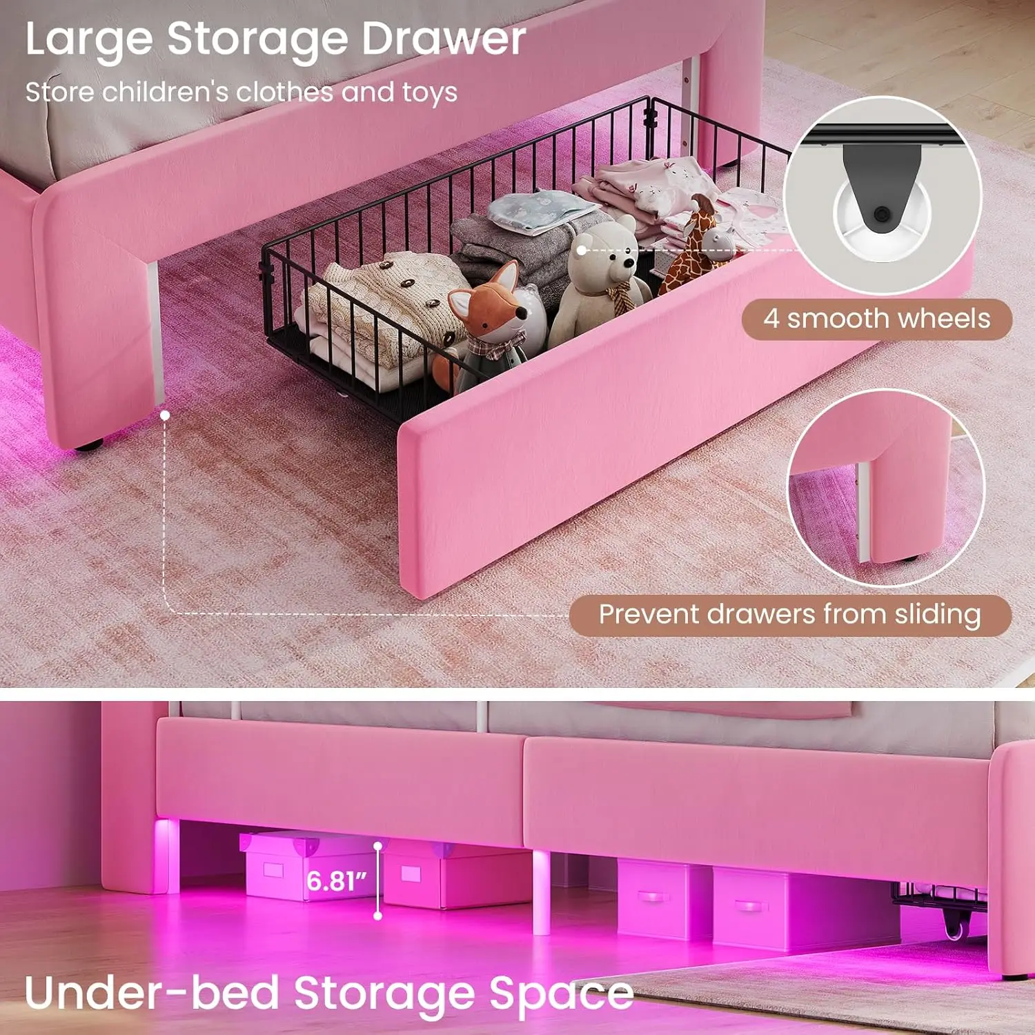 Twin Princess Velvet Storage Bed 5