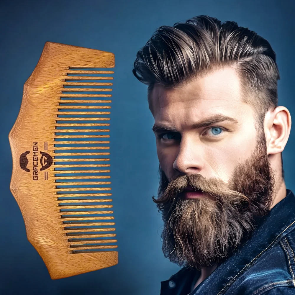 The Gracemen Natural Golden Wood Comb Handmade Hair Beard Comb Wooden Wave Shaped Comb Massage Comb Pocket Comb Anti-Static Comb