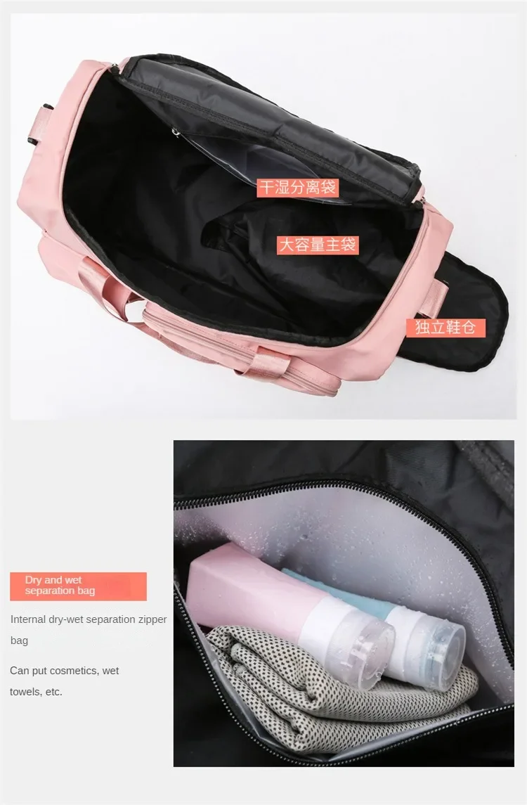 Bolsa de viaje de gran capacidad para mujer, bolsa de gimnasio para fin de semana, bolsas de lona para la noche con comp