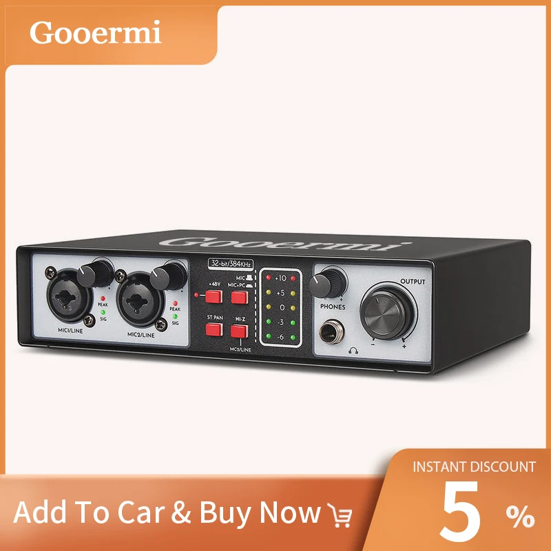 

Gooermi UR22 Professional Sound Card 2 In 2 Out With Independent Knob Adjustment 48V Phantom Power Supply For Electric Guitar