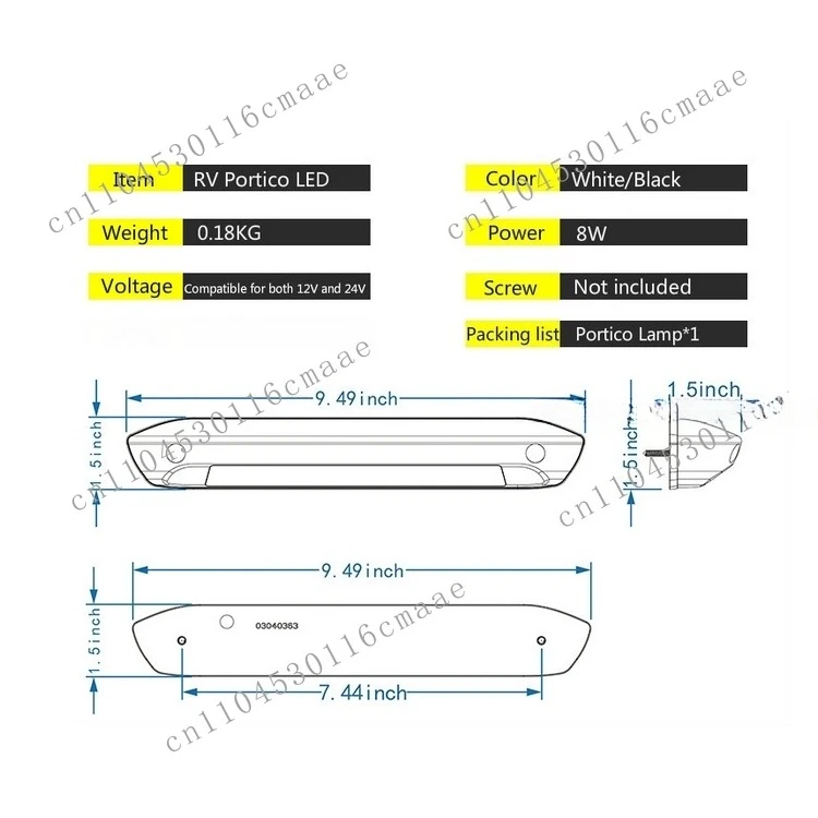 8W LED Awning Porch Light 12V/24V RV Waterproof Motorhome Caravan Interior Wall Lamps Exterior Light Bar