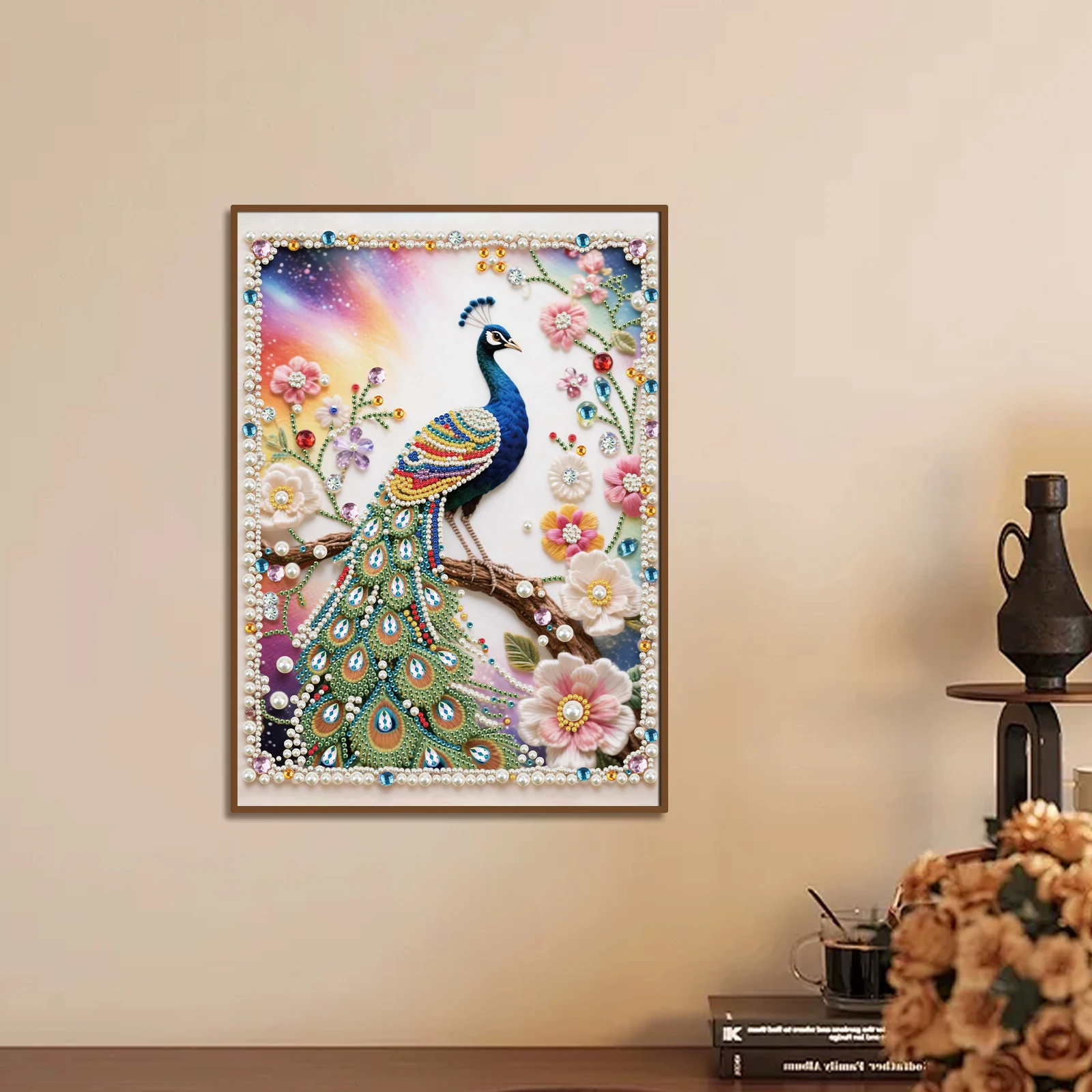 DIY Pearl Diamond Art Painting kits for Adults Beginners,Blue Peacock Sparkling Art Painting Craft Home Wall Decor handmade Gift