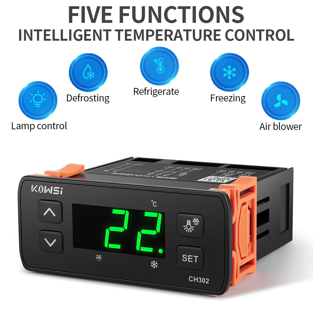 AC 110V 220V Digital Temperature Controller LED Display Defrosting Thermostat With Heating Cooling Switch Intelligent Sensor