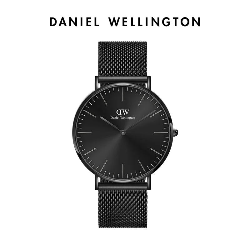

Daniel Wellington Watch Classic 40mm Ashfield Slim Quartz Men's Wristwatch Onyx Black Dial Matte Mesh Strap Luxury Minimalist