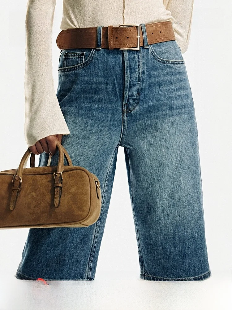 

H&M Women's Retro Style Five-Point Bermuda Shorts Cotton High-Waist Jeans Spring 2026 Ladies High Waist Cotton Denim Shorts