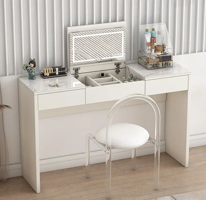 

Зеркало для туалетного столика в кремовом стиле с откидной крышкой и легким шкафом для хранения туалетного столика в спальне